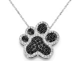 Black and White Synthetic Cubic Zirconia Paw Print Charm Pendant Necklace in Sterling Silver